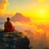 A monk meditating on the mountain top at one with the Universe Odreamstime xl 308149676