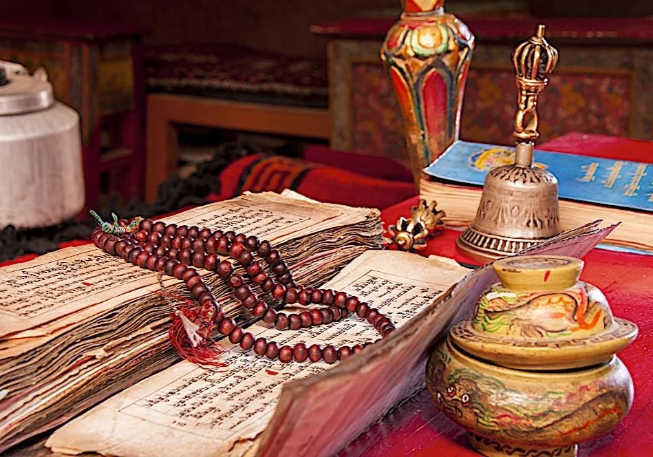 Vajra and bell and mala are all important "Practice supports." Bell represents support of wisdom in our practice, vajra stands for activity and compassion, and the mala stands for Dharma speech.