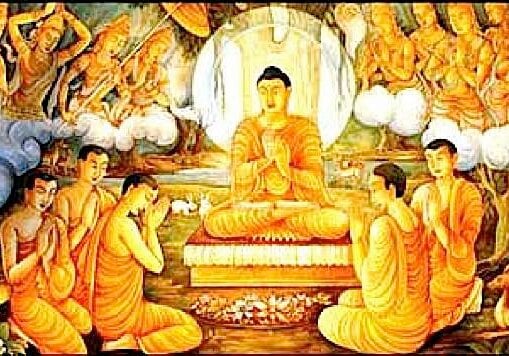 The Great Meeting, Buddha teaching Gods and men.