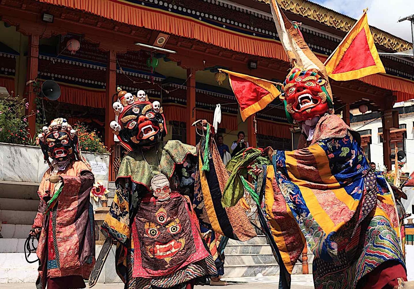 Cham Dance during the Ladakh Festival on Sept 2, 2012 in Leh, India. In Cham, the masked dancers are typically monks.