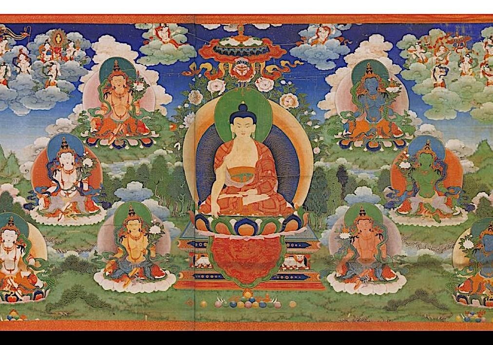 Eight Great Bodhisattvas surrounding the Buddha, 17th century Chinese painting.