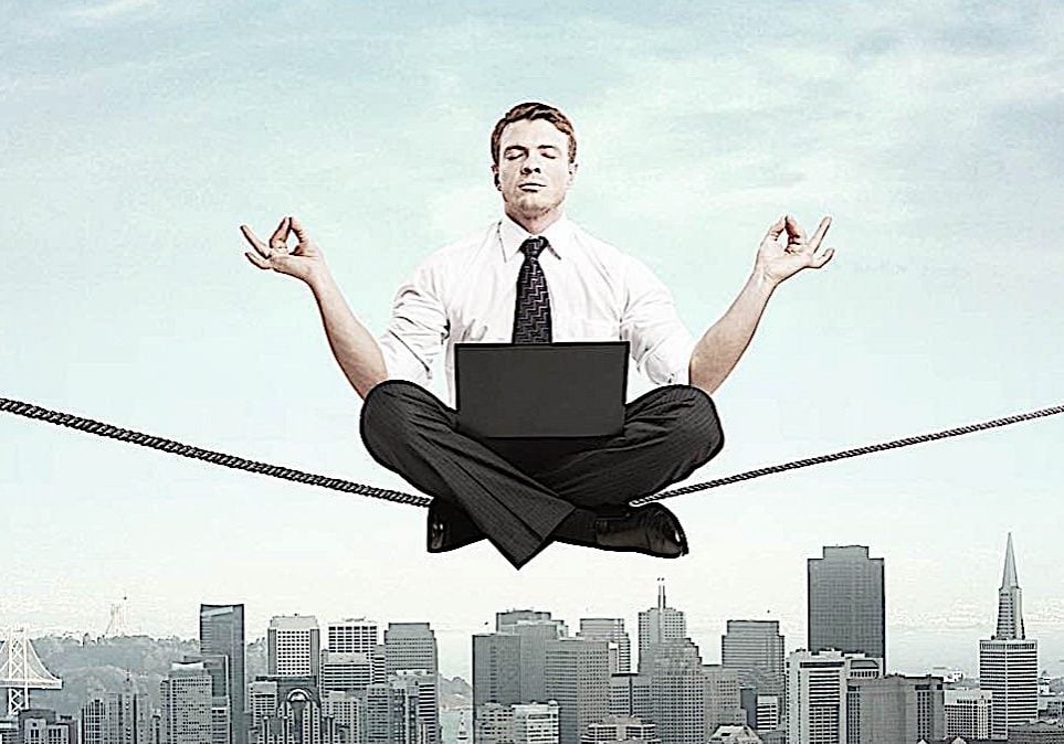 Buddha-Weekly-Feature Image Dreamstime man on Meditation tight rope-Buddhism