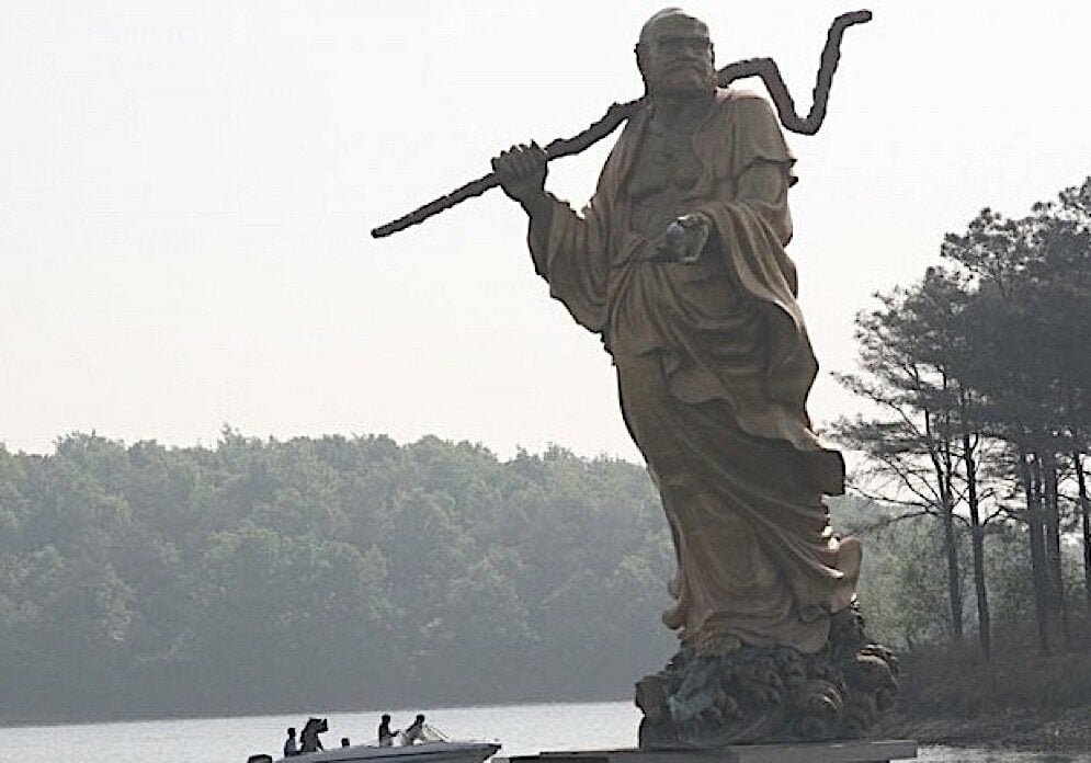 Modern day statue of Bodhidharma. Bodhidharma, according  to tradition, brought martial arts to the monks to help with discipline, health and self-defence.