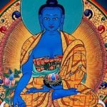 Buddha Weekly Medicine Buddha Sutra in lotus position with healing plants Buddhism