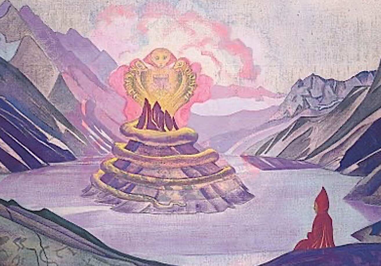 Nagas emerging from a sacred lake, painting by Russian artist Nicholas Roerich.