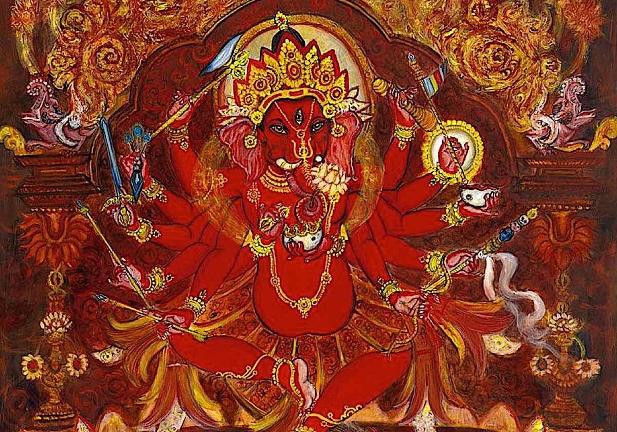 12-armed Ganesha or Ganapati, also known as Maha Rakta Ganapati, remover of obstacles.