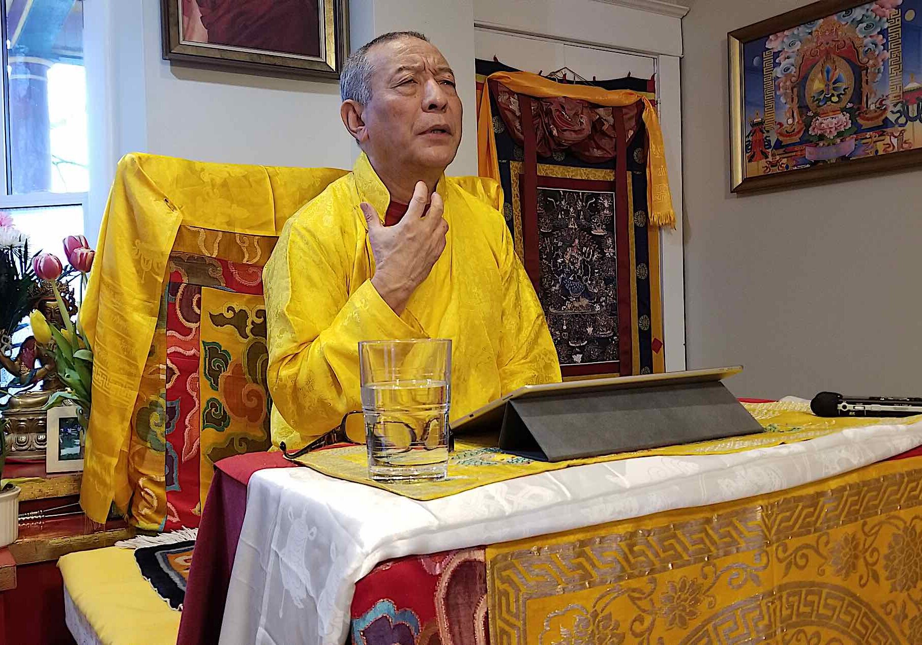 Today, many Sadhanas are available digitally. Here, H.E. Zasep Rinpoche teaches from a Tibetan script Sadhana on an Ipad. Today, with teacher's travelling around the world, digital versions are indespensible.