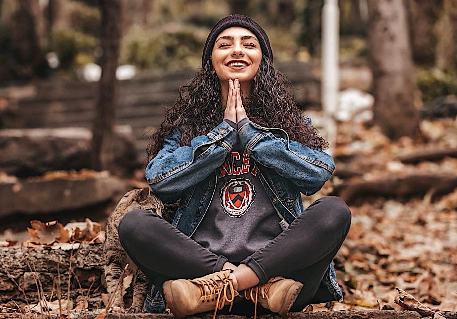 A student meditating on a break.