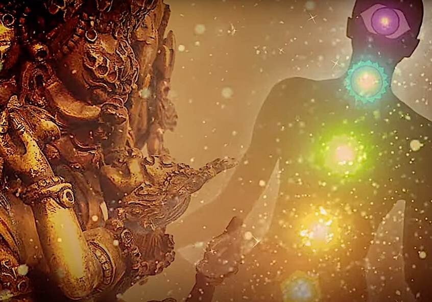 Visualizing the inner body as chakras and the deity front generated. From a video by Buddha Weekly.