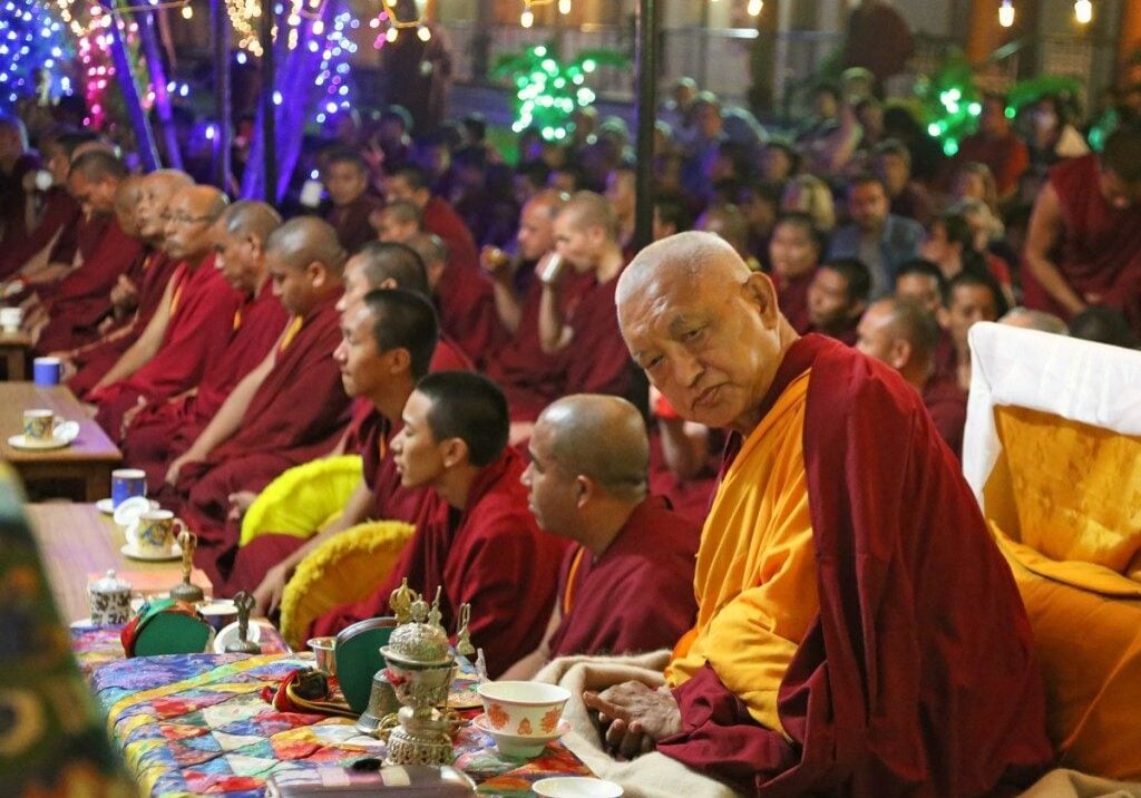 Lama Zopa Rinpoche at a puja.