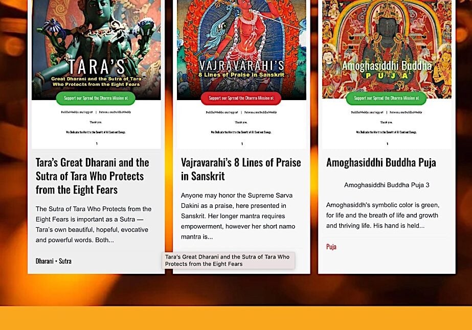 Three of Buddha Weekly's many PDF Spread the Dharma downloads.